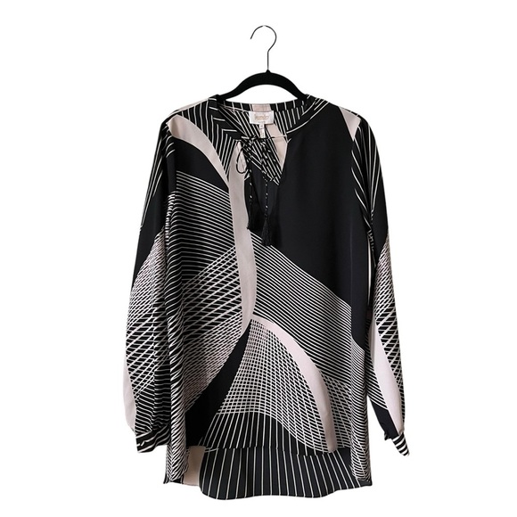 Laundry by Shelli Segal Top Women's Size 10 Black Rose Keyhole Tie Neck Long Slv - Picture 2 of 6